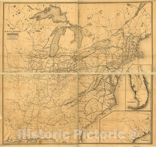 Historic 1852 Map - Map of The Railroads in The United States in Operation and Progress