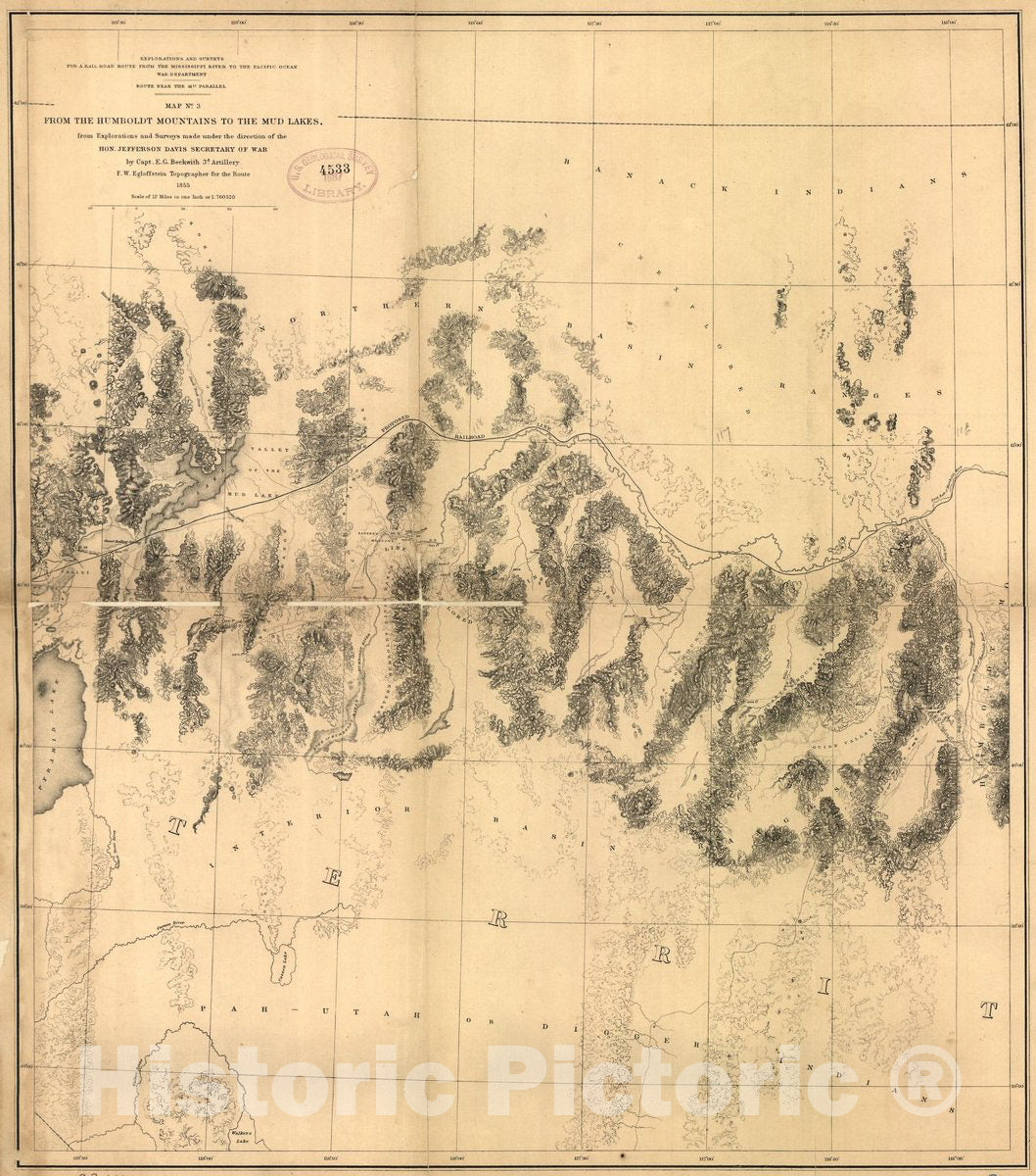 Historic 1855 Map - from The Humboldt Mountains to The Mud Lakes.