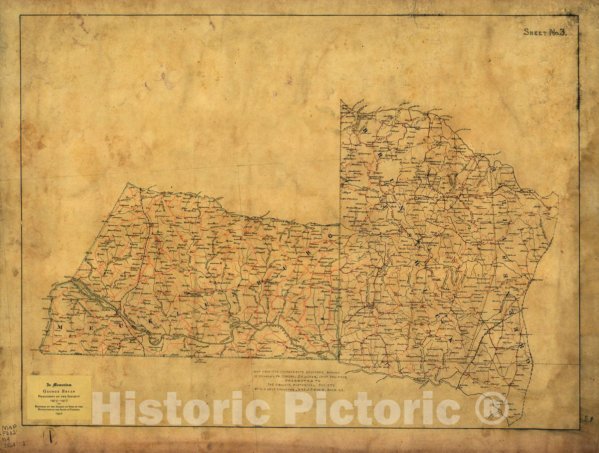 Historic 1864 Map - Map of Mecklensburg, Brunswick and Greensville Counties, Va. : Sheet no. 3.