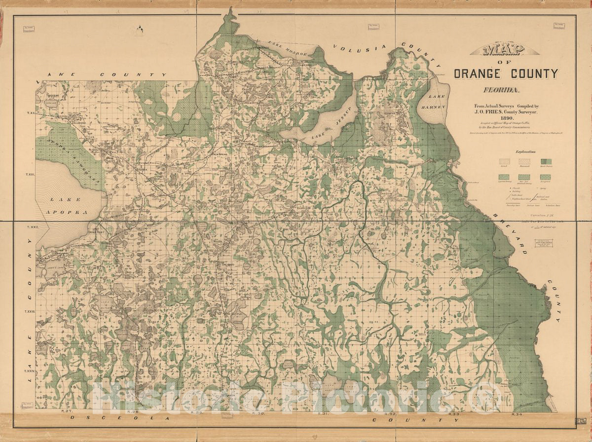 Historic 1890 Map - Map of Orange County, Florida