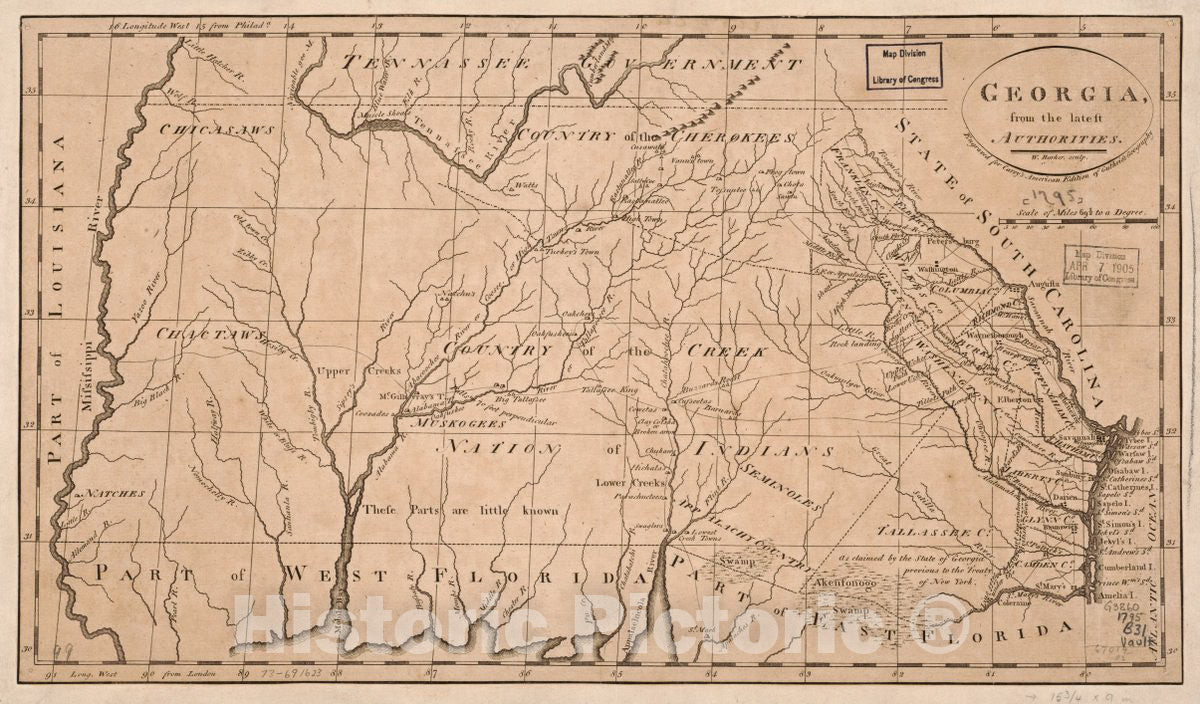 Historic 1795 Map - Georgia, from The Latest Authorities.