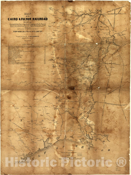 Historic 1853 Map - Map of The Cairo & Fulton Railroad exhibiting The Principal Tributary Lines as projected and its Connections with Other Railroads west of The Mississippi River