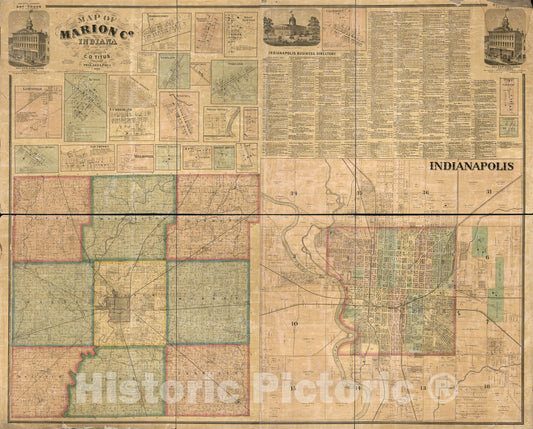 Historic 1866 Map - Map of Marion County, Indiana