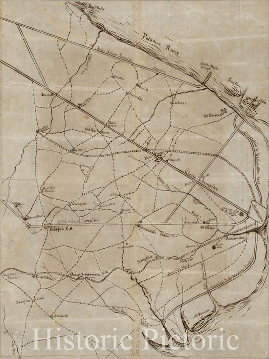 Historic 1861 Map - A Civil War Field map of Fairfax County, Virginia with Fort Coccoran