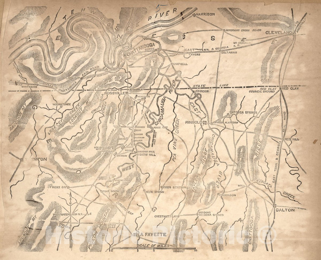 Historic Map - Civil War Proof maps : United States. - Battlefield Area Around Chattanooga, TN and Lookout Mountain and Chickamauga, GA