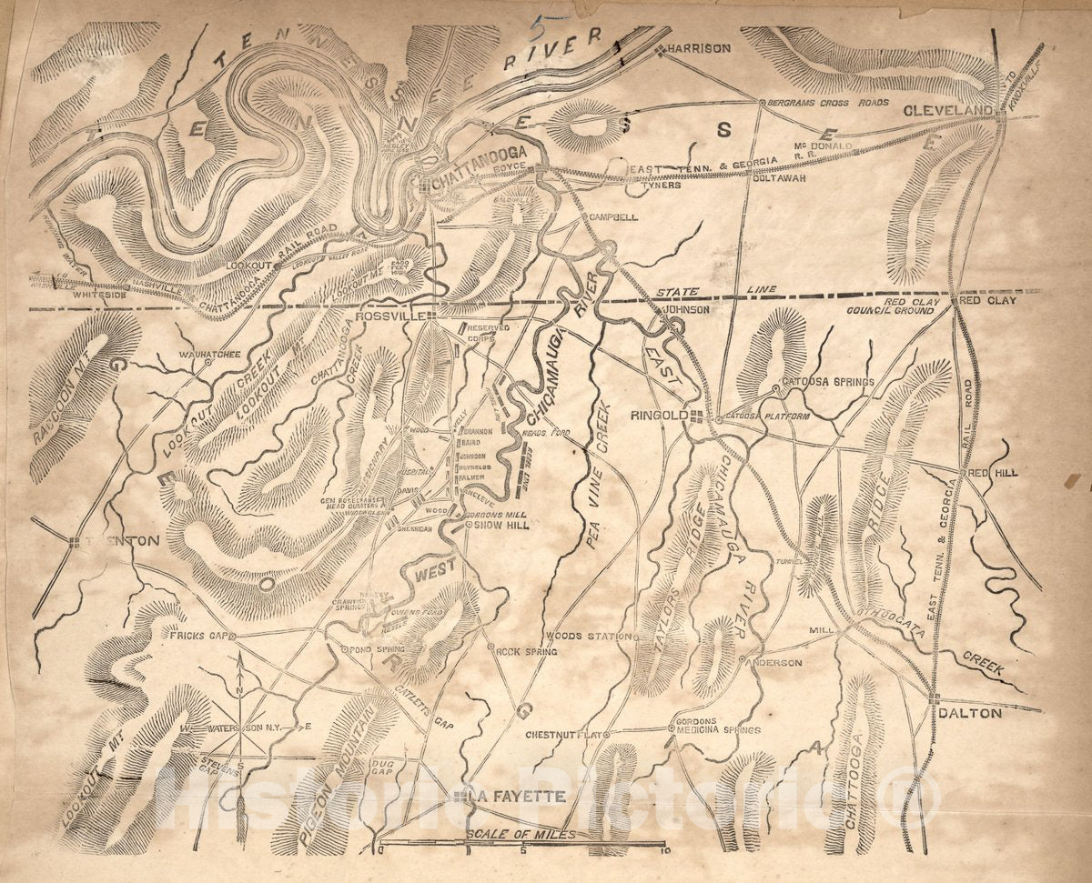 Historic Map - Civil War Proof maps : United States. - Battlefield Area Around Chattanooga, TN and Lookout Mountain and Chickamauga, GA