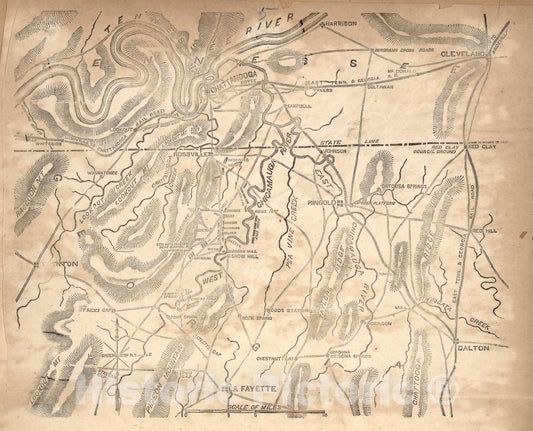 Historic Map - Civil War Proof maps : United States. - Battlefield Area Around Chattanooga, TN and Lookout Mountain and Chickamauga, GA