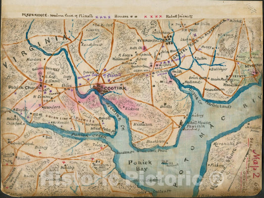 Historic 1861 Map - Map of The Lower Potomac River Showing Picket Lines, January 1862