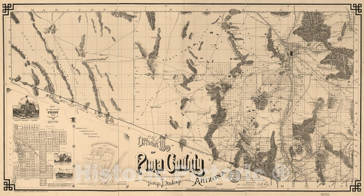 Historic 1893 Map - Official map of Pima County, Arizona.