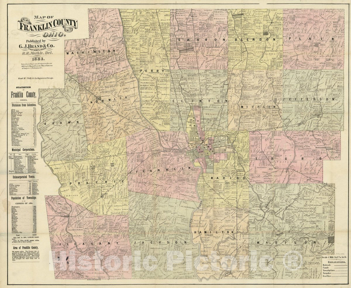 Historic 1883 Map - Map of Franklin County, Ohio