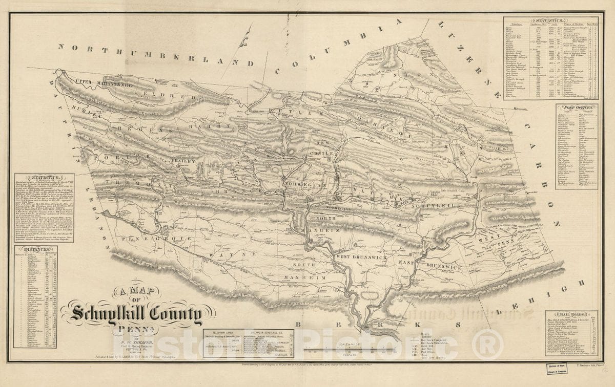 Historic 1855 Map - A map of Schuylkill County, Penna.