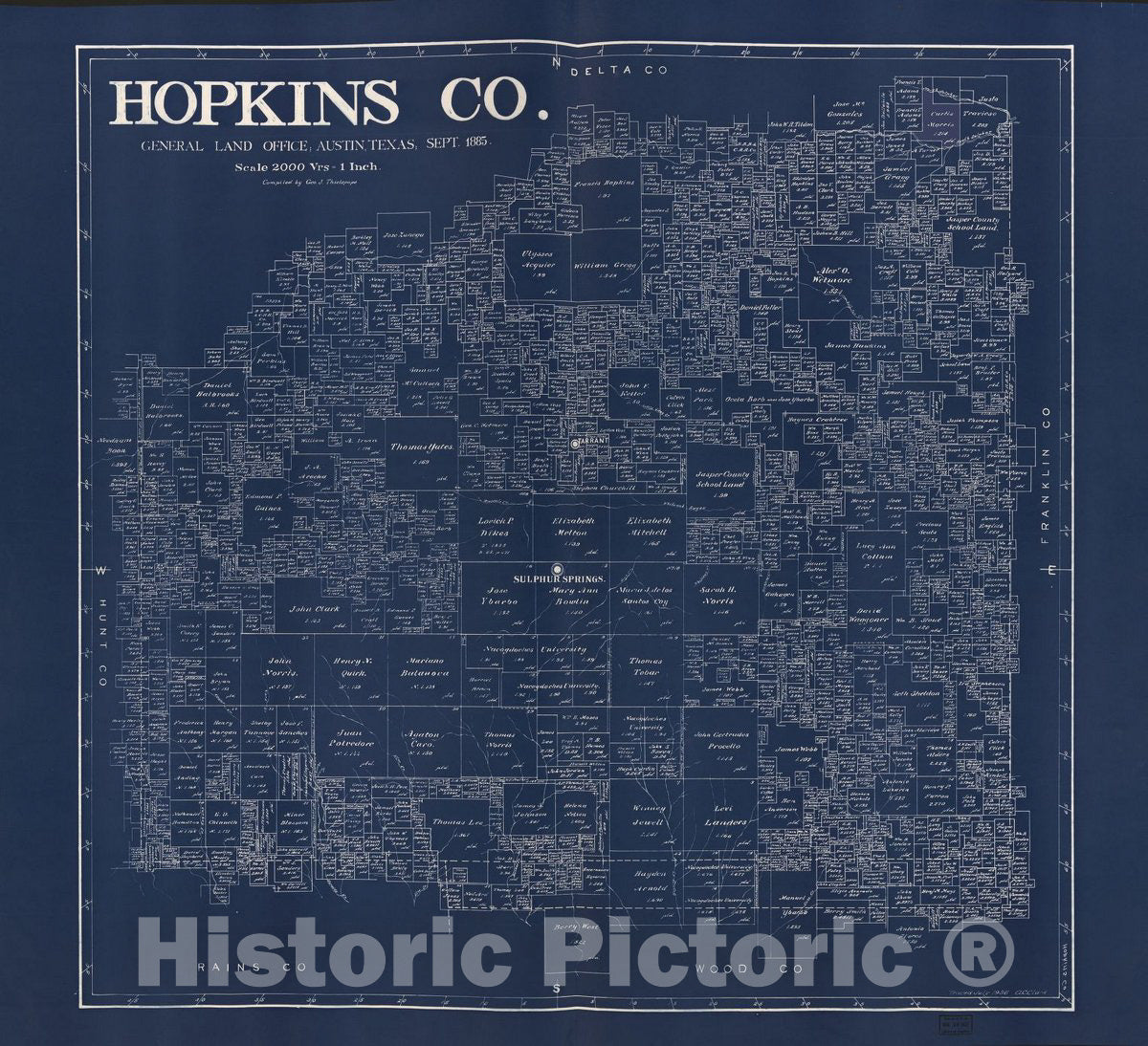 Historic 1885 Map - Hopkins Co.