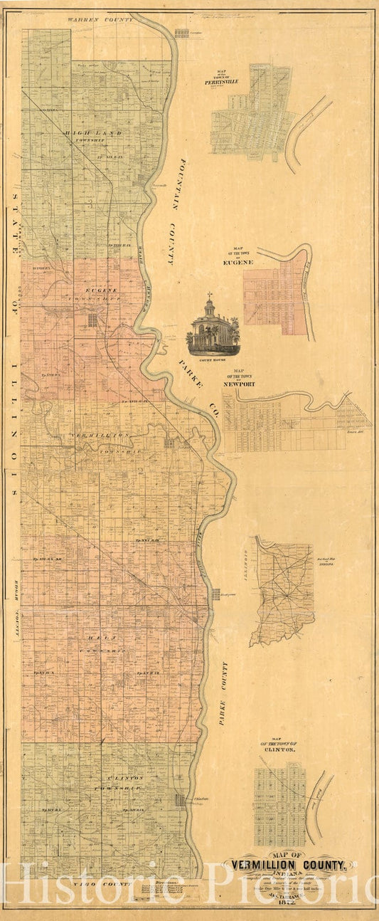 Historic 1872 Map - Map of Vermillion County, Indiana