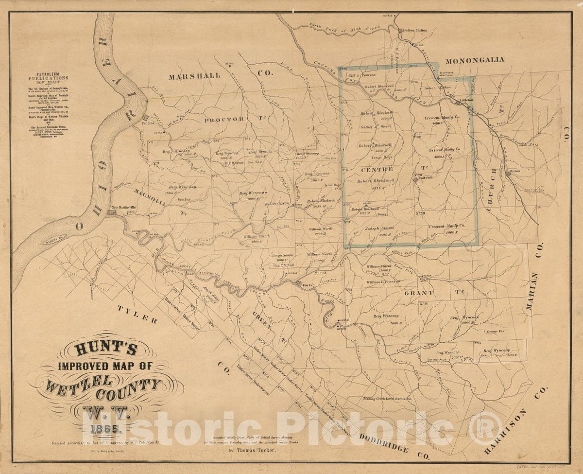 Historic 1865 Map - Hunt's Improved map of Wetzel County, W. V.