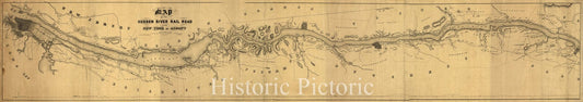 Historic 1848 Map - Map of The Hudson River Rail Road from New York to Albany.