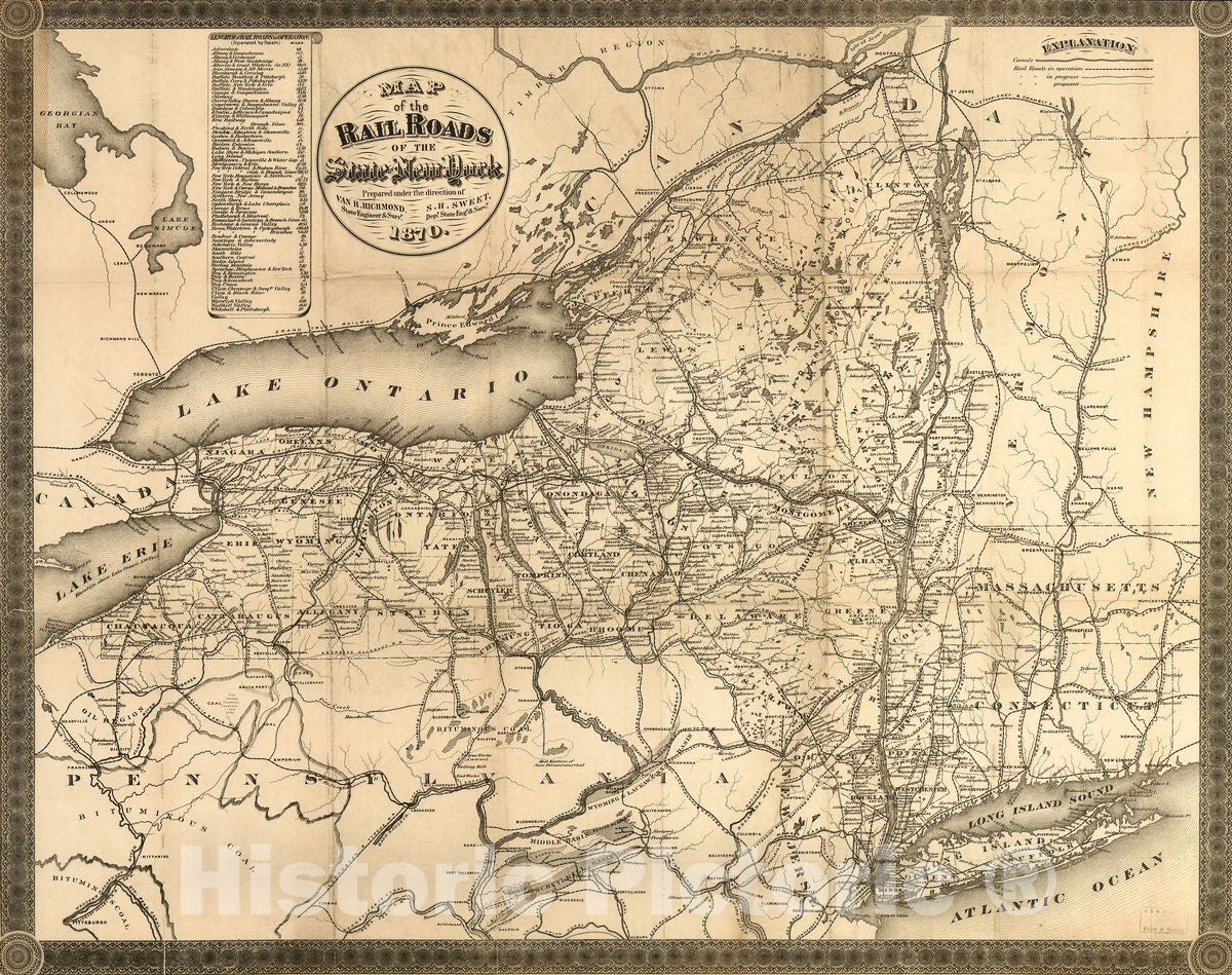 Historic 1870 Map - Map of The Rail Roads of The State of New York.