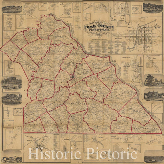 Historic 1860 Map - Shearer's map of York County, Pennsylvania : from Actual surveys