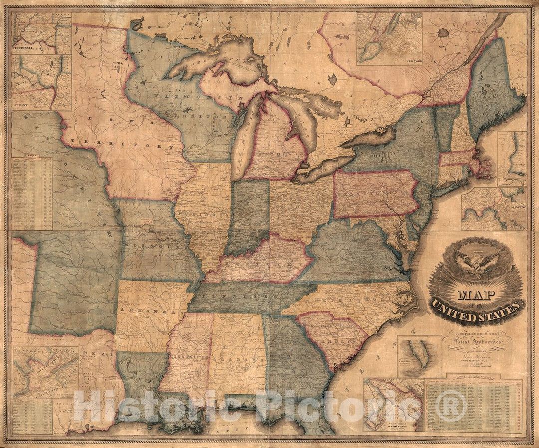 Historic 1842 Map - Map of The United States : compiled from The Latest Authorities.