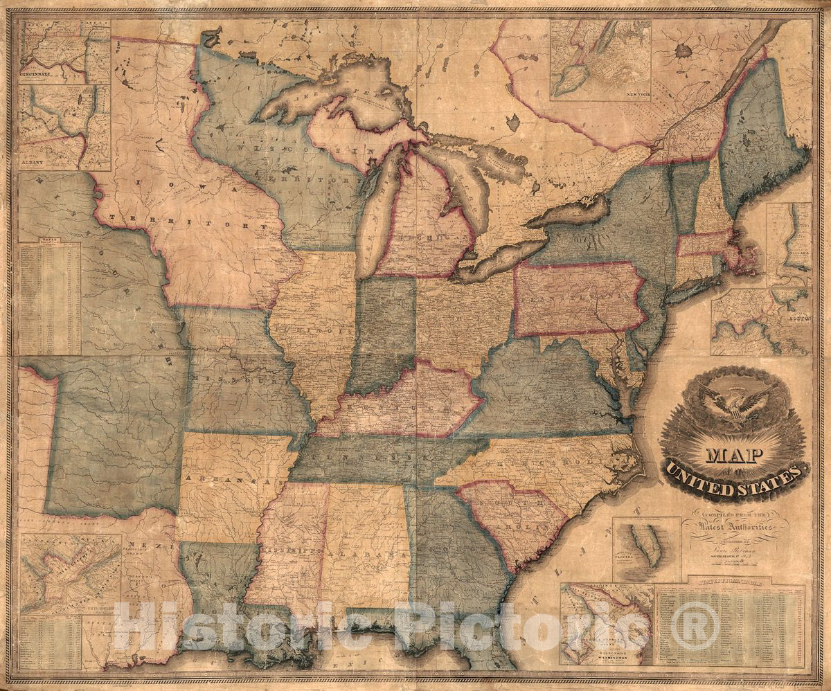 Historic 1842 Map - Map of The United States : compiled from The Latest Authorities.