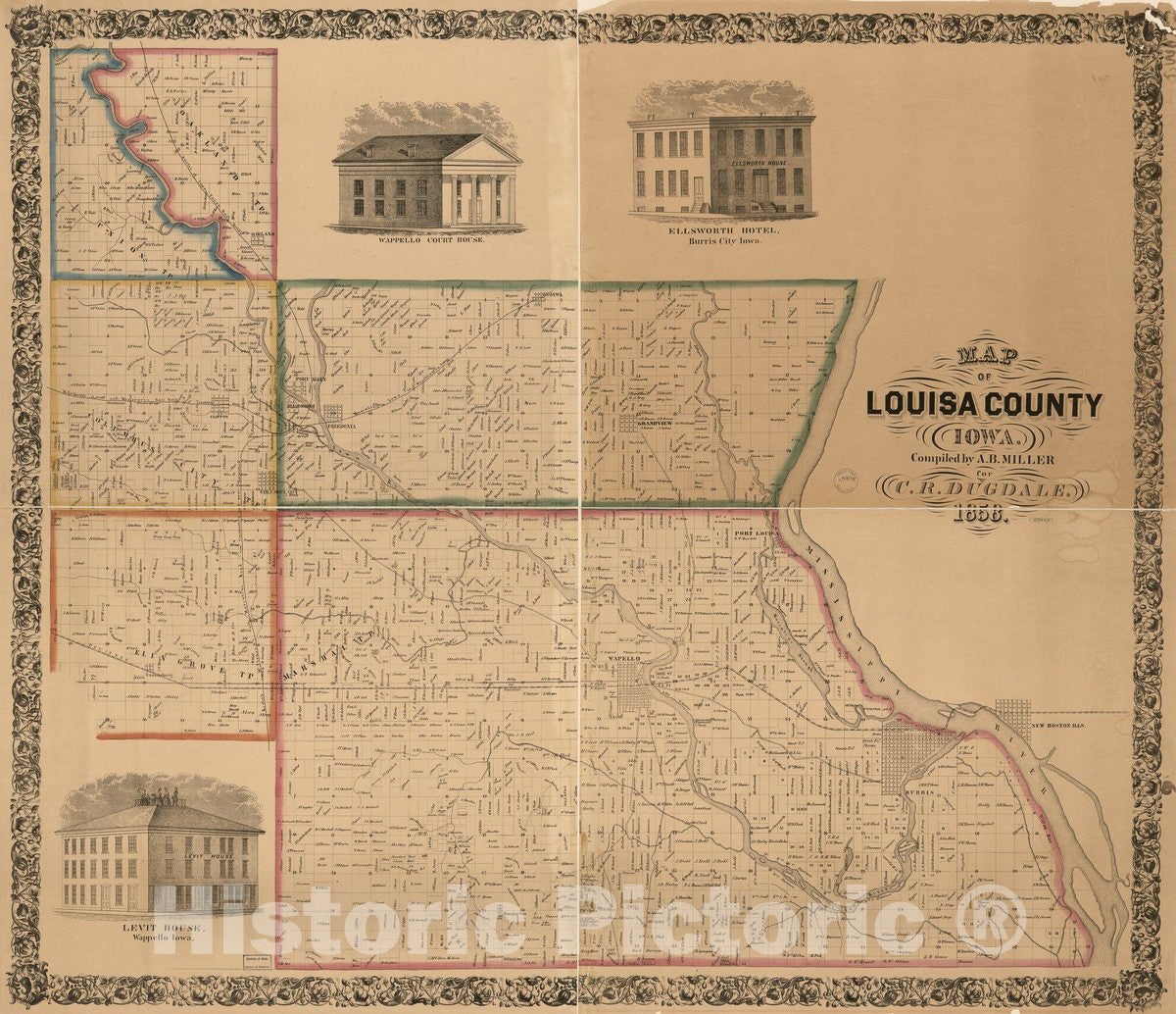 Historic 1858 Map - Map of Louisa County, Iowa