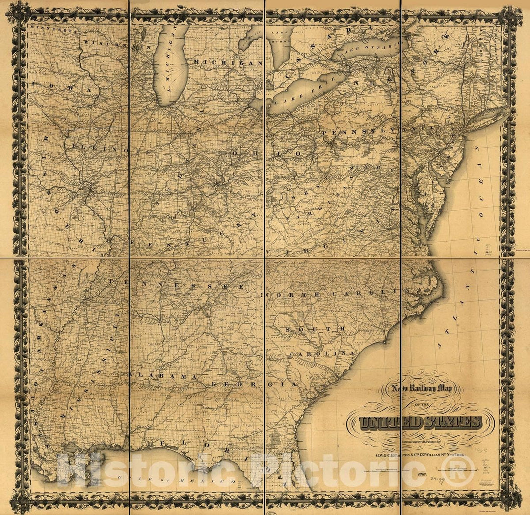 Historic 1867 Map - New Railway map of The United States.