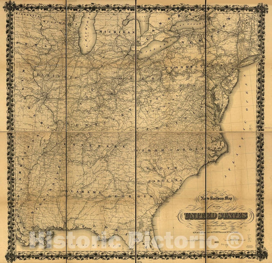 Historic 1867 Map - New Railway map of The United States.