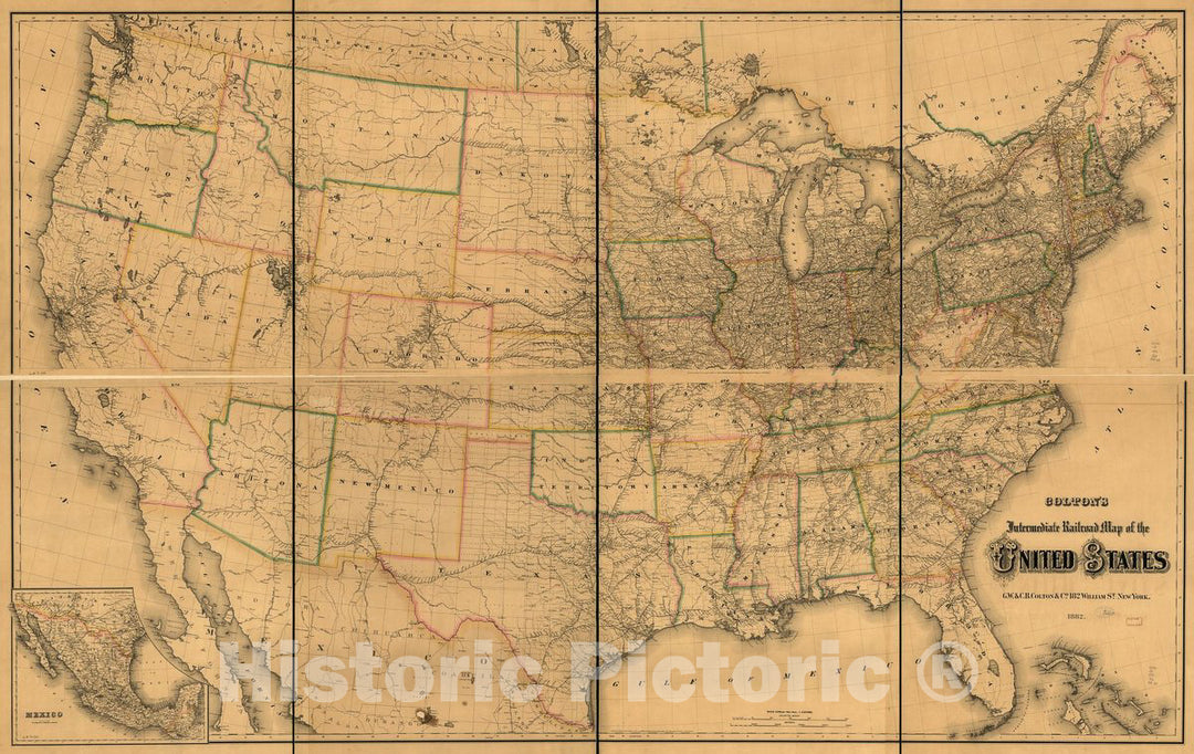 Historic 1882 Map - Colton's Intermediate Railroad map of The United States.