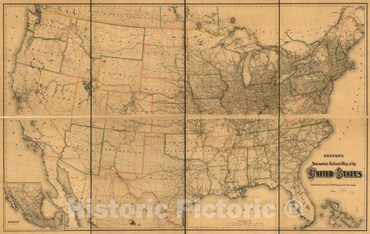 Historic 1882 Map - Colton's Intermediate Railroad map of The United States.