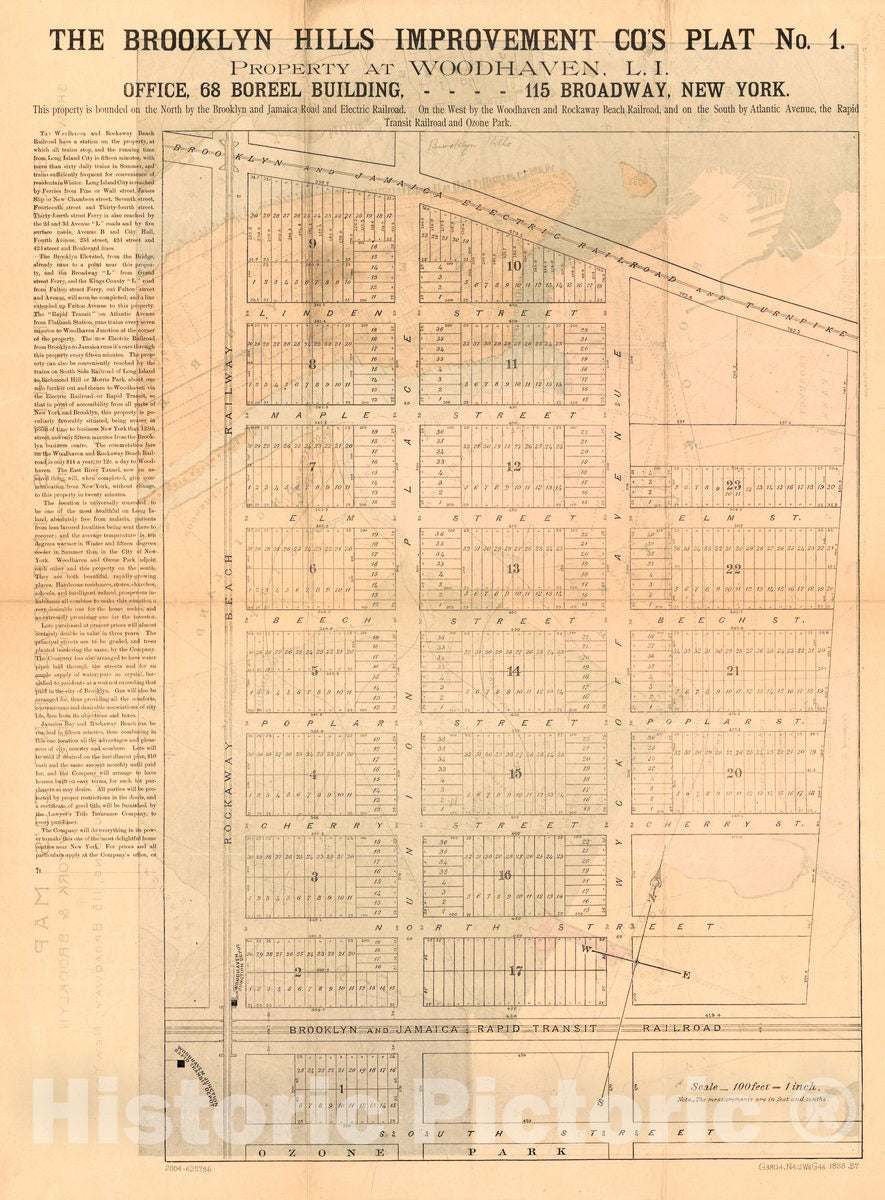 Historic 1888 Map - The Brooklyn Hills Improvement Co.'s plat no. 1 : Property at Woodhaven, L.I; Brooklyn Hills Improvement Co.'s map Showing Relative Position of Property