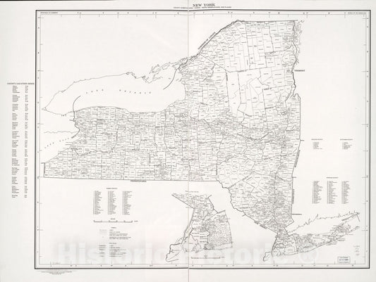 Historic 1971 Map - New York; County subdivisions, Towns, Indian Reservations, and Places. 1970.