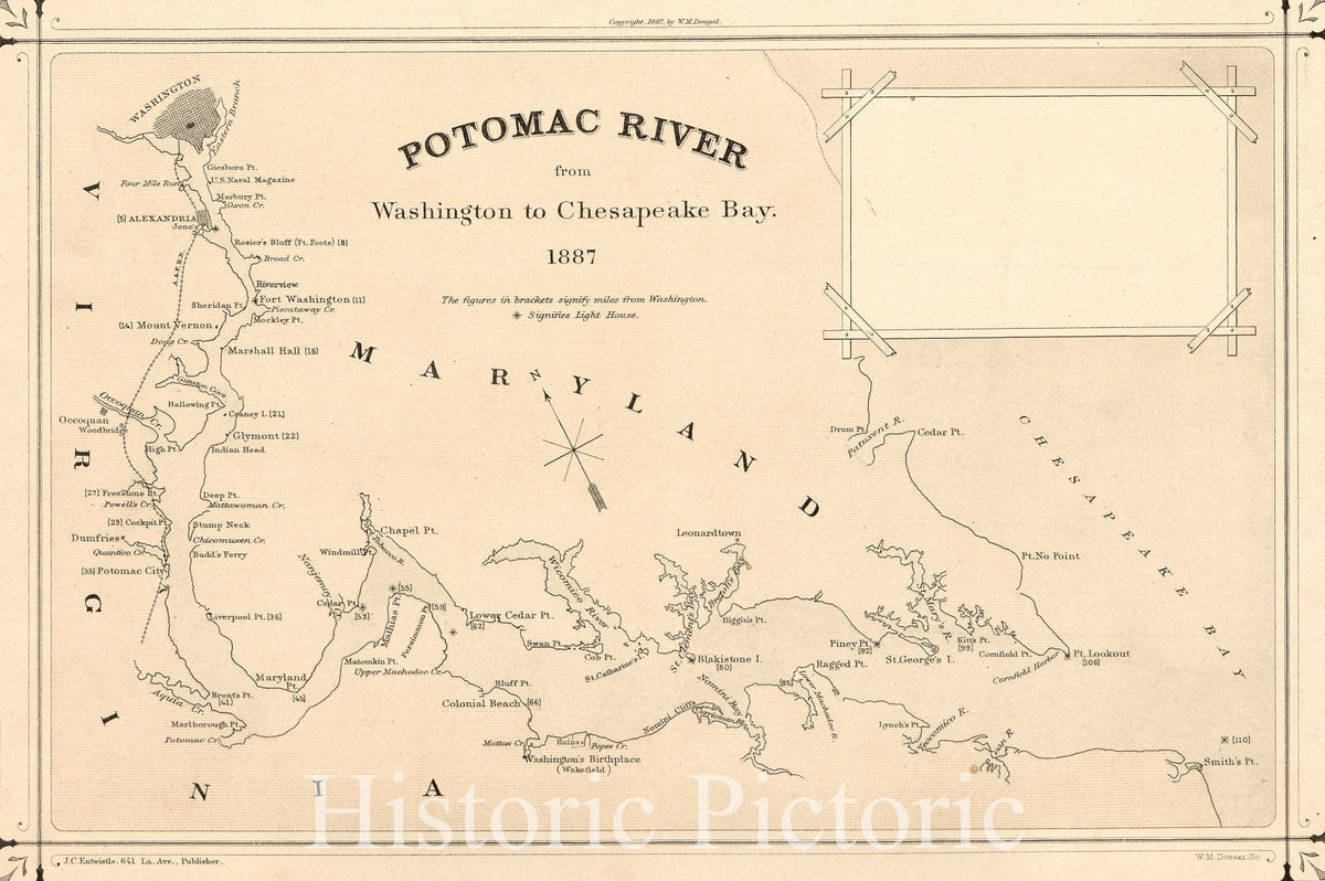 Historic 1887 Map - Potomac River from Washington to Chesapeake Bay