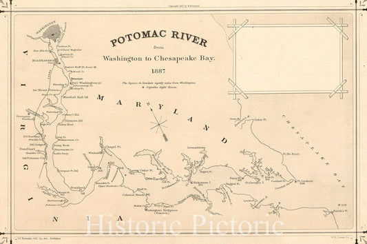 Historic 1887 Map - Potomac River from Washington to Chesapeake Bay