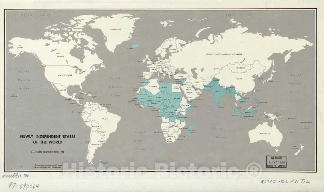 Historic 1962 Map - Newly Independent States of The World.