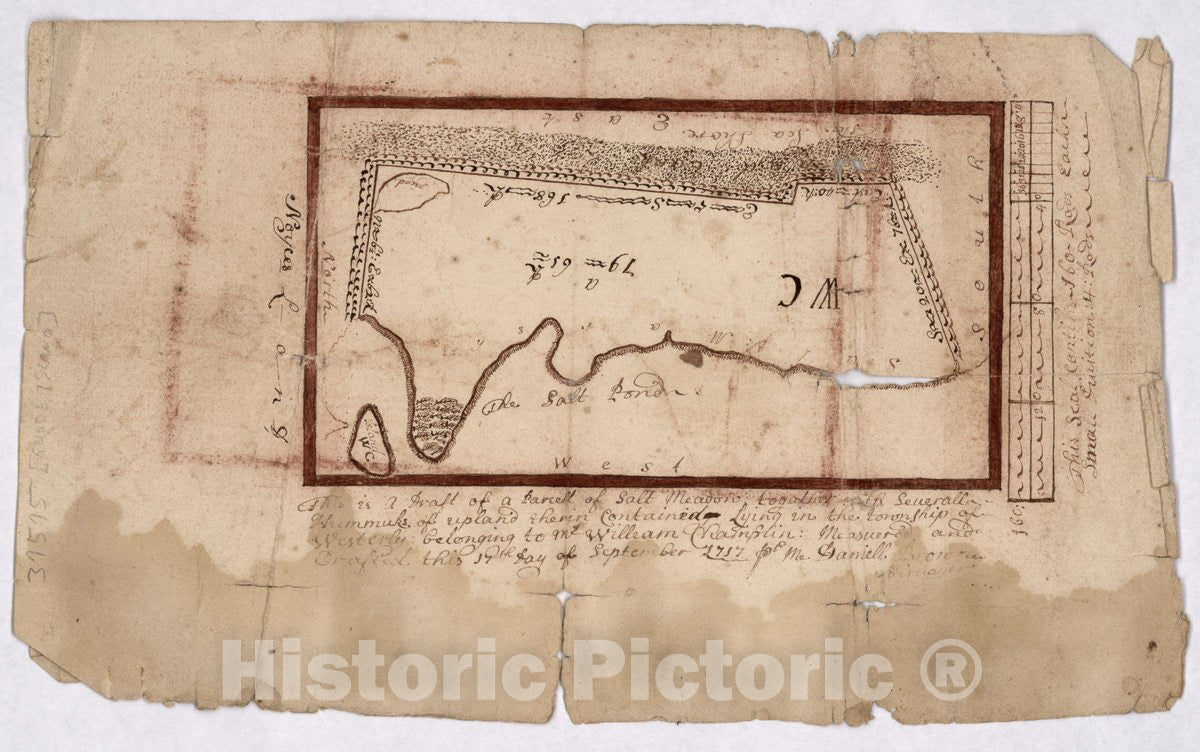 Historic 1717 Map - This is a Draft of a parcell i.e. Parcel of Salt Meadow Together with severall i.e. Several hummuks i.e. hummocks of Upland