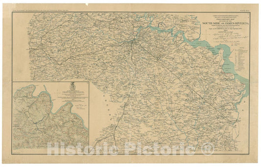 Historic 1891 Map - Preliminary map of a Part of The South Side of James River, Va. : from surveys and reconnaissances