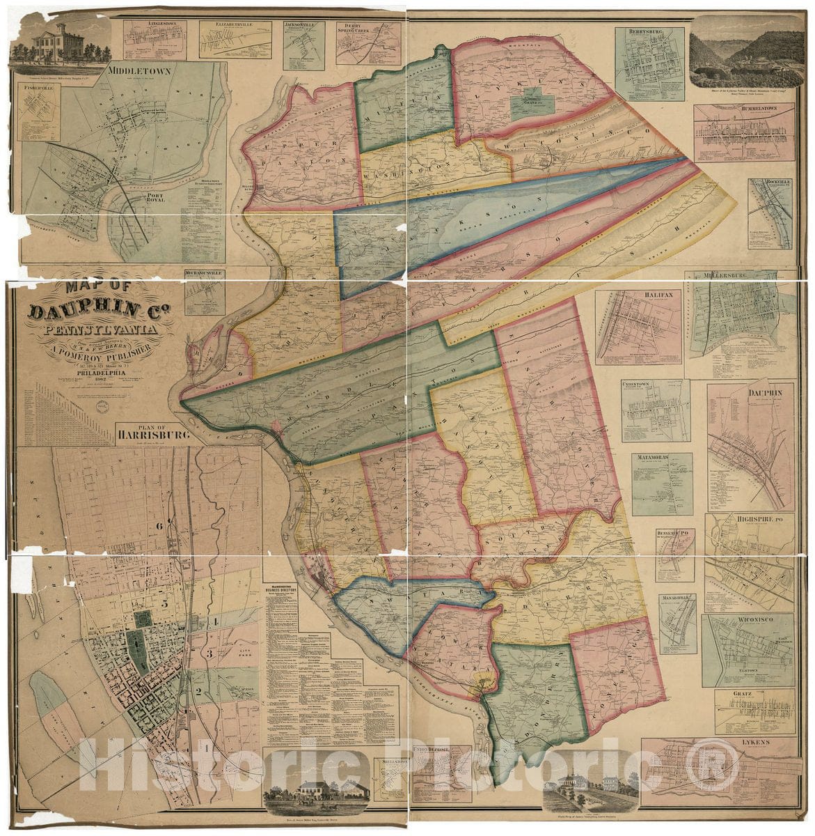 Historic 1862 Map - Map of Dauphin Co, Pennsylvania : from Actual surveys
