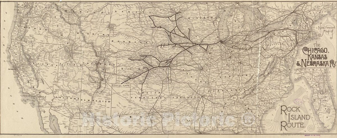 Historic 1888 Map - New and Correct map of The Chicago, Kansas & Nebraska Ry. Rock Island Route.