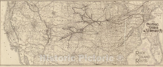 Historic 1888 Map - New and Correct map of The Chicago, Kansas & Nebraska Ry. Rock Island Route.