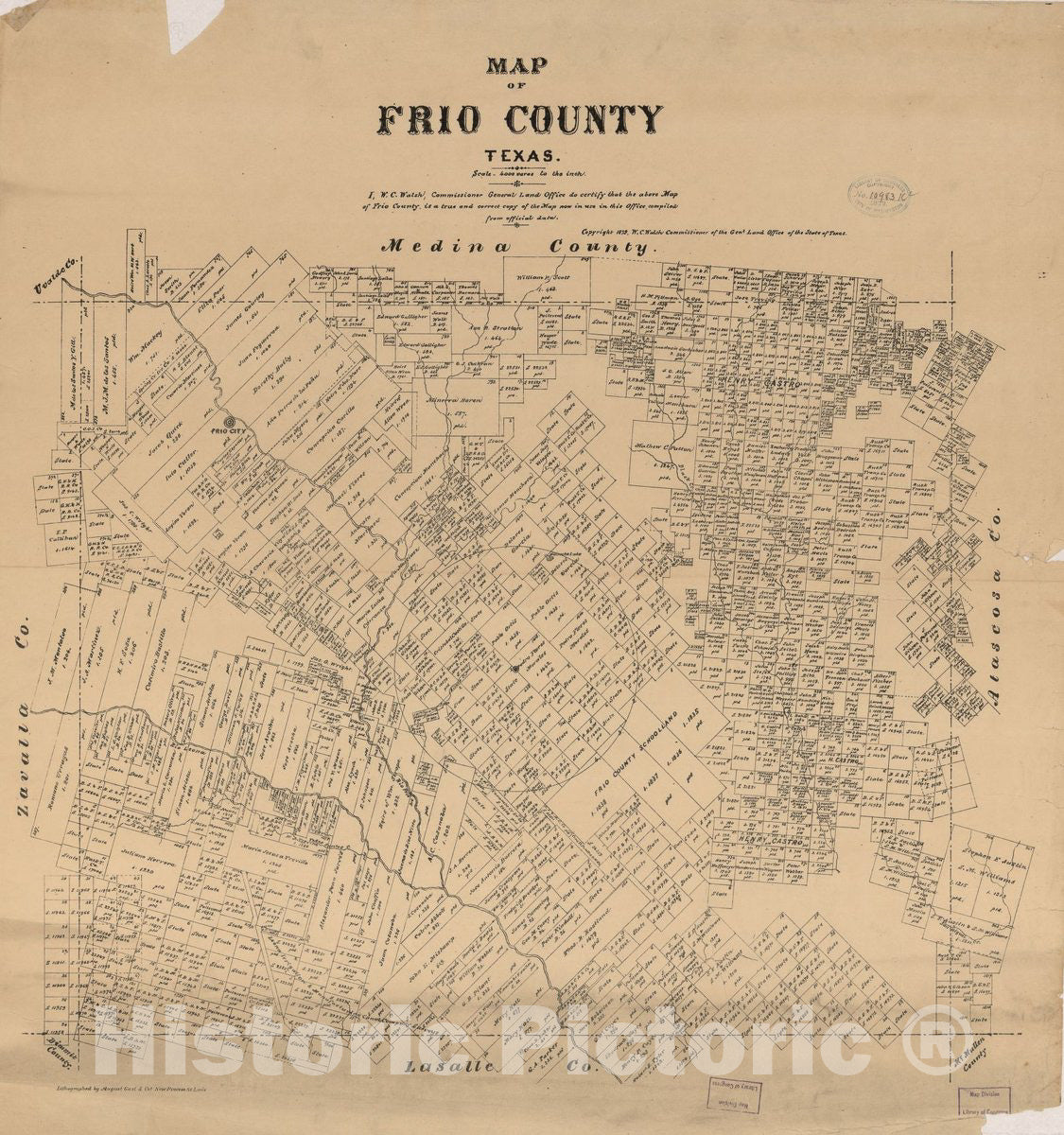 Historic 1879 Map - Map of Frio County, Texas.
