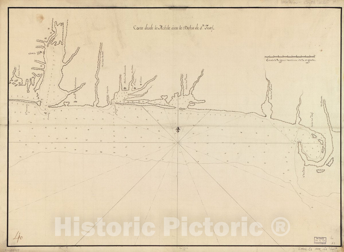 Historic 1800 Map - Costa Desde la Mobila asta la BahÃ­a de Sn. Josef.