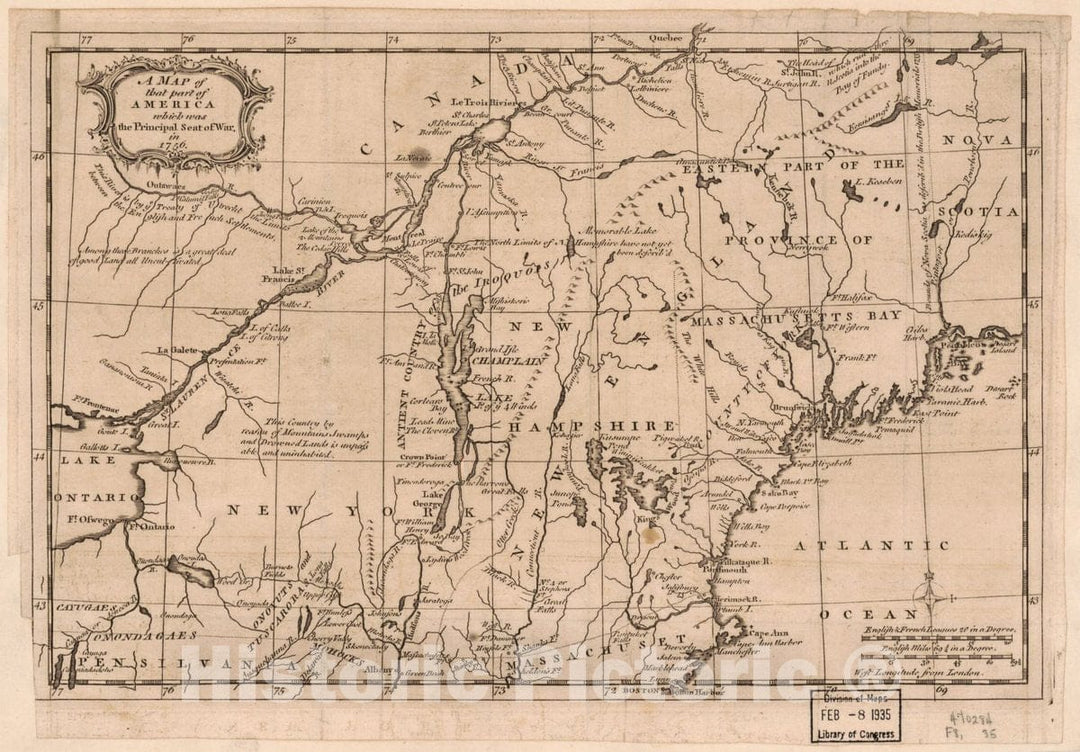 Historic 1756 Map - A map of That Part of America which was The Principal seat of war in 1756.