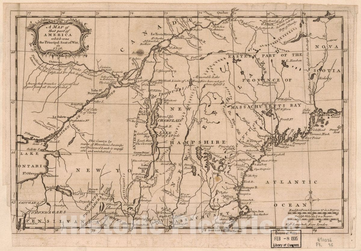 Historic 1756 Map - A map of That Part of America which was The Principal seat of war in 1756.