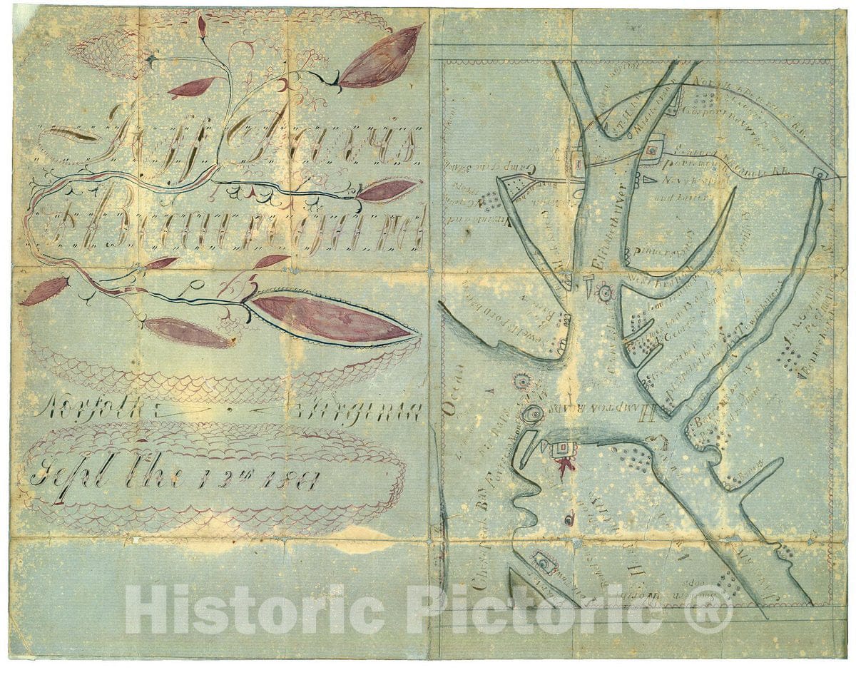 Historic 1861 Map - Norfolk, Virginia Sept. The 12th, 1861