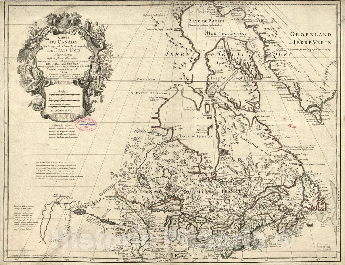 Historic 1783 Map - Carte du Canada qui comprend la Partie septentrionale des Etats UNIS d'AmÃ©rique.