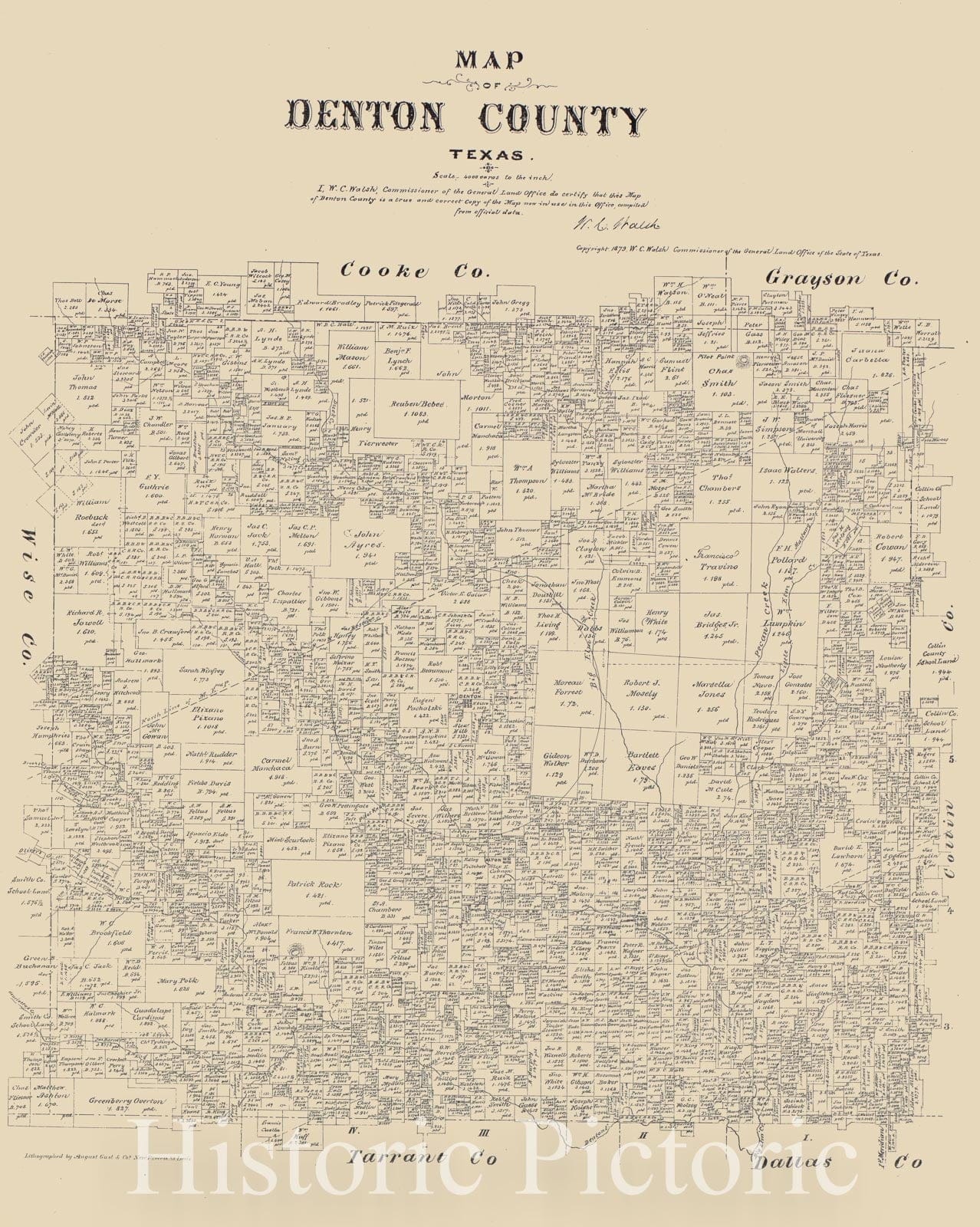Historic 1879 Map - Map of Denton County, Texas.