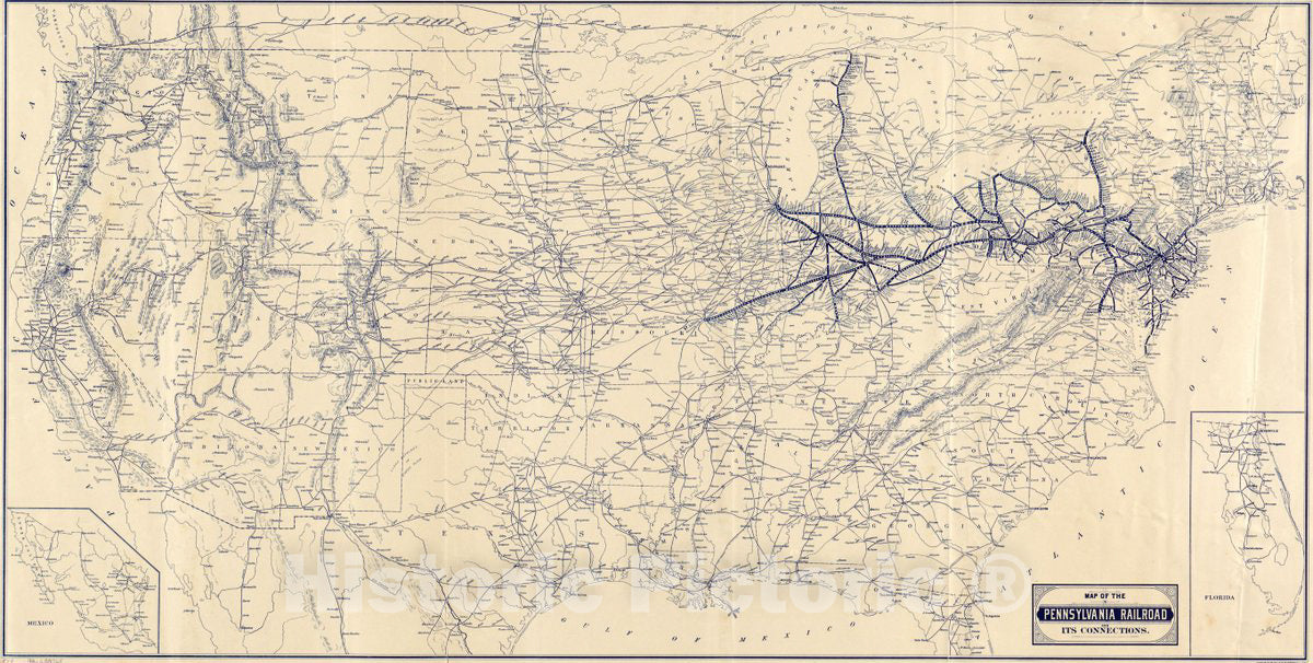 Historic 1889 Map - Map of The Pennsylvania Railroad and its Connections.