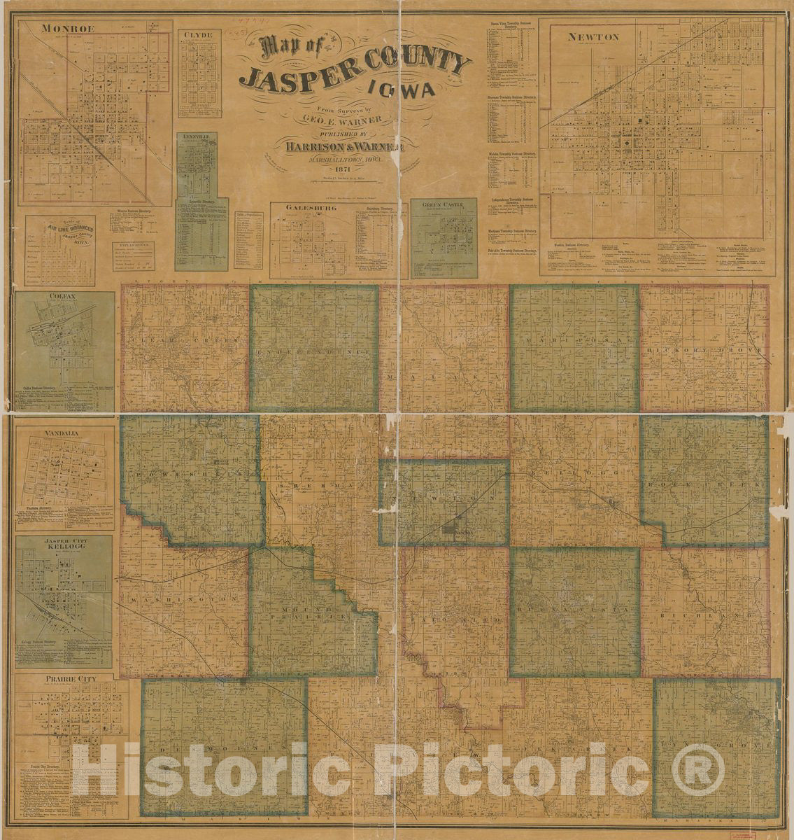 Historic 1871 Map - Map of Jasper County, Iowa