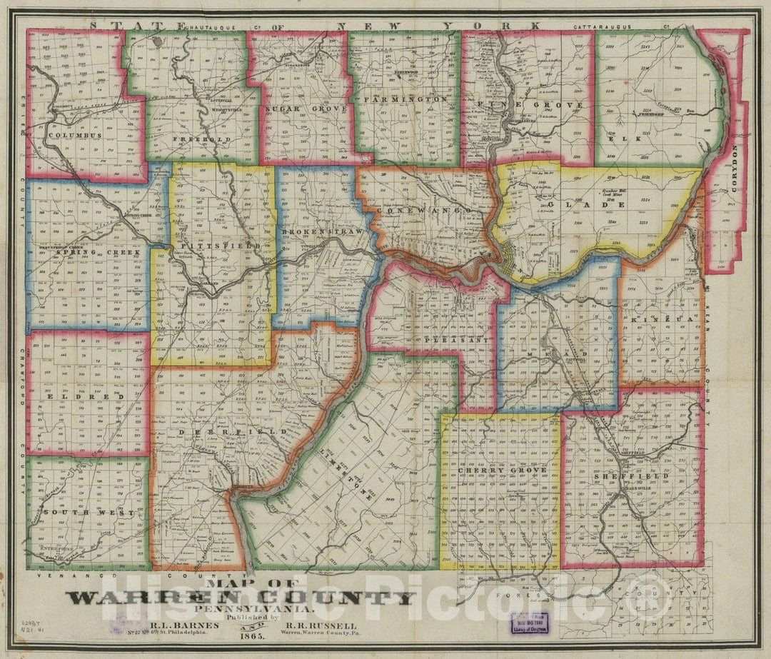 Historic 1865 Map - Map of Warren County, Pennsylvania.