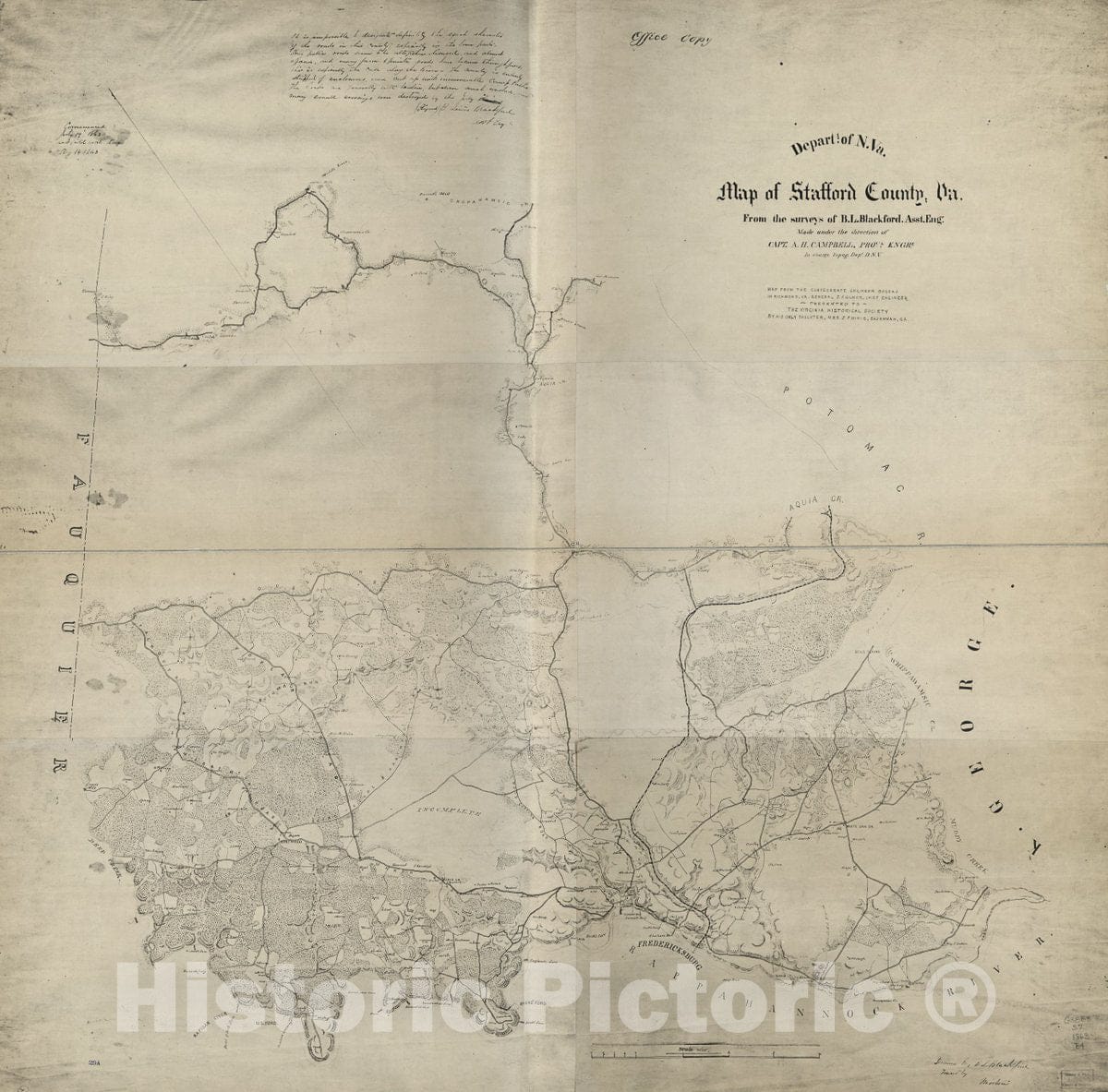Historic 1863 Map - Map of Stafford County, Va.
