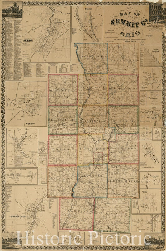 Historic 1856 Map - Map of Summit Co, Ohio